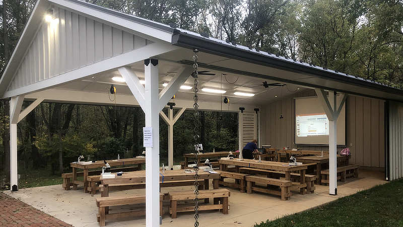 The pavilion at Stroud Water Research Center with learning stations.